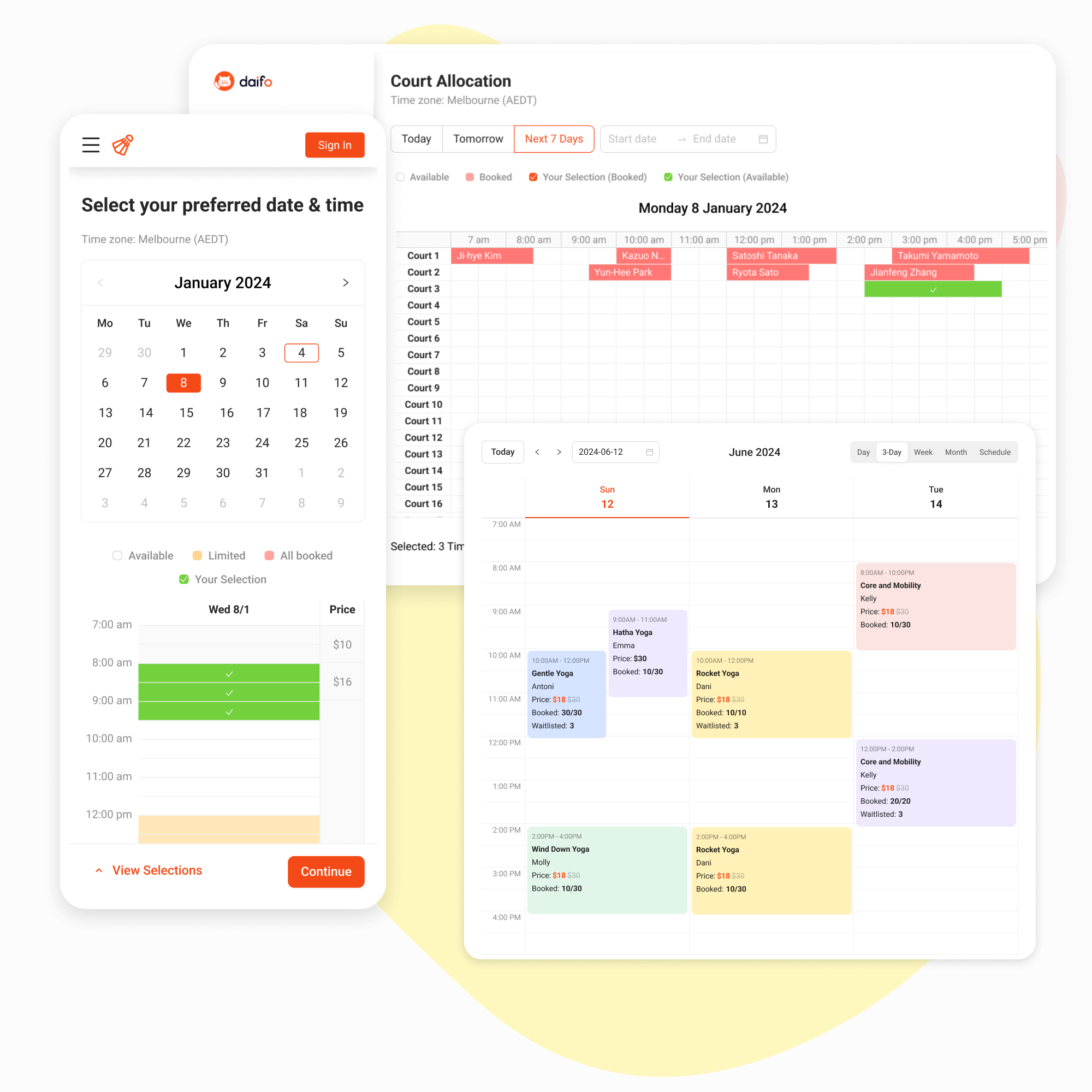 Daifo Booking court schedule with prepaid credit balance